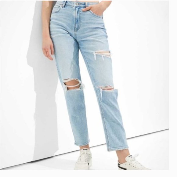American Eagle Outfitters Denim - American Eagle Stretch Ripped Distressed Mom Straight Jean 16 Regular
